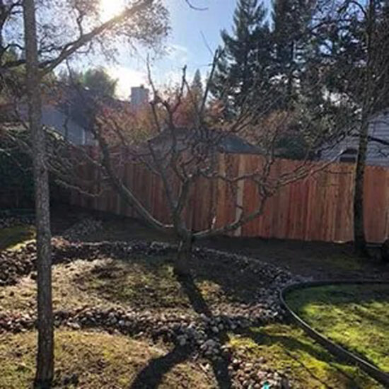 Wood privacy fence backyard installation
