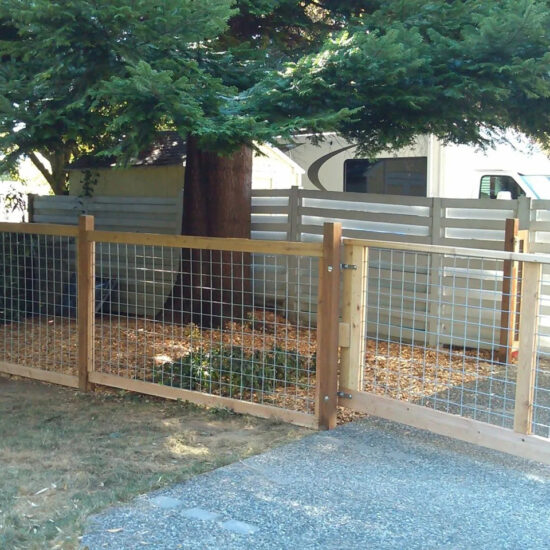 Wood and wire garden fence