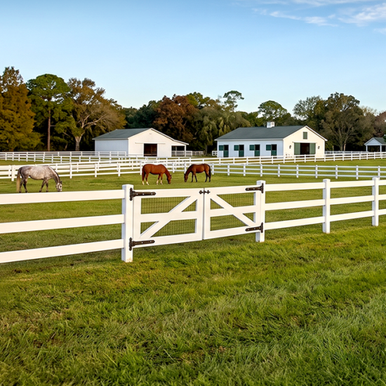 White ranch fence with gate